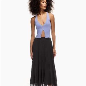 aritzia wilfred pleated chiffon black midi twirl skirt